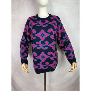 Vintage 1980s Neon Abstract Sweater Geometric Previews Size Medium